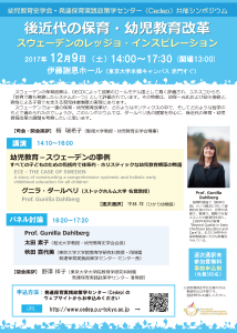 共催国際シンポジウム「後近代の保育・幼児教育改革 スウェーデンのレッジョ・インスピレーション」
