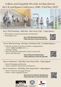 Culture and linguistic diversity in education in the UK and Japan Conference, 20th -23rd May 2025